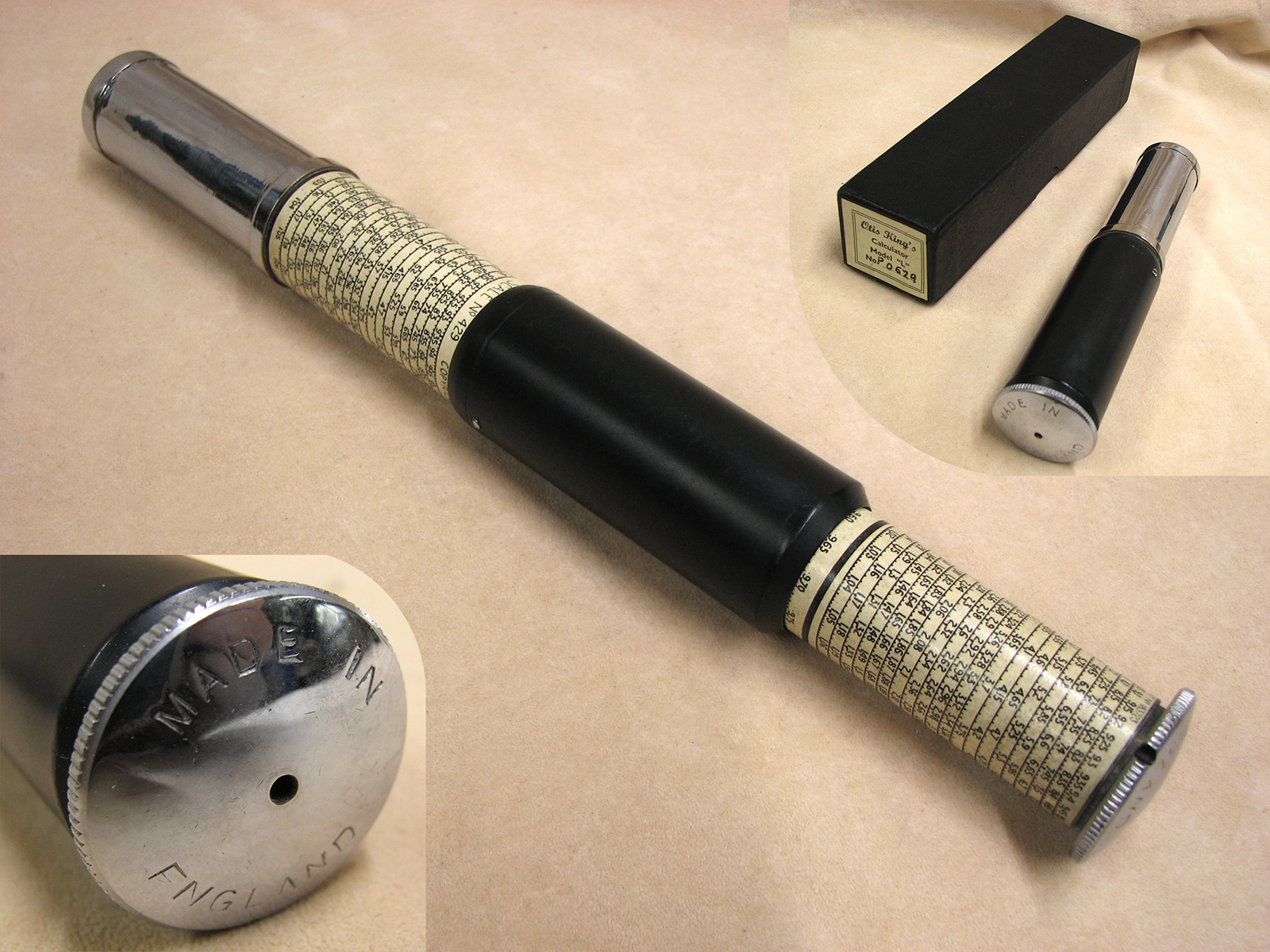 Early 1950s Otis King Model L type B cylindrical slide rule and calculator